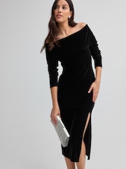 Black Bardot Velvet Midi Dress - Image 1 of 7