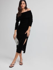 Black Bardot Velvet Midi Dress - Image 2 of 7
