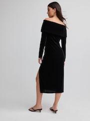 Black Bardot Velvet Midi Dress - Image 4 of 7