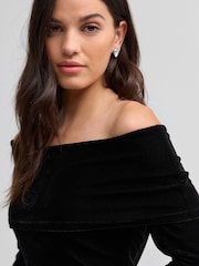 Black Bardot Velvet Midi Dress - Image 5 of 7
