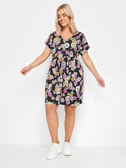Yours Curve Black 100% Cotton Limited Button Front Smock Dress - Image 2 of 5