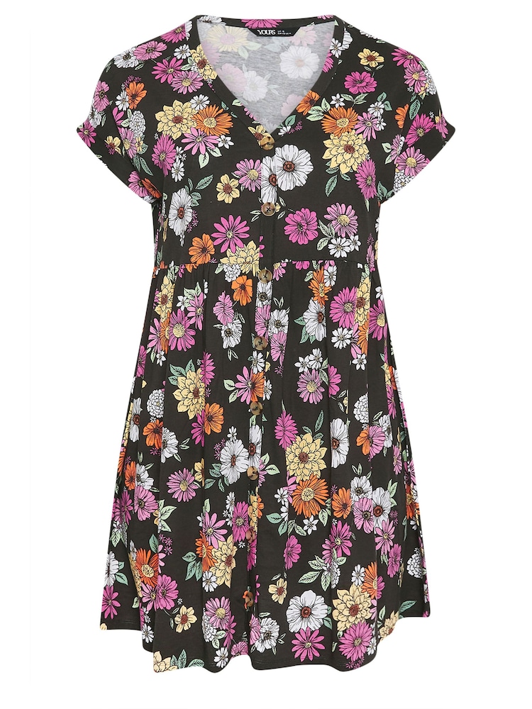 Yours Curve Black 100% Cotton Limited Button Front Smock Dress - Image 5 of 5