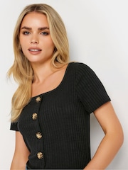 PixieGirl Petite Black Ribbed Button Detail T-Shirt - Image 4 of 4