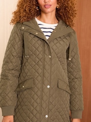 Love & Roses Khaki Green Shower Resistant Hooded Quilted Coat - Image 2 of 4