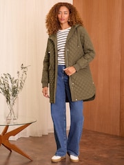 Love & Roses Khaki Green Shower Resistant Hooded Quilted Coat - Image 3 of 4