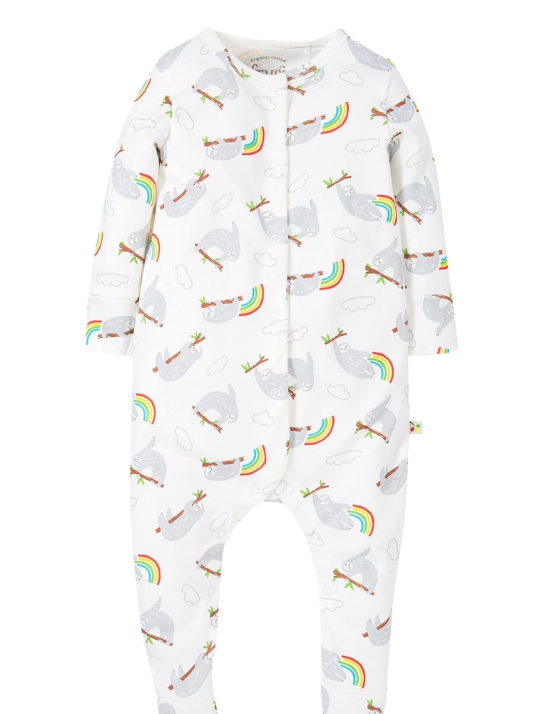 Frugi White Sloth Print Footed Sleepsuit - Image 1 of 3