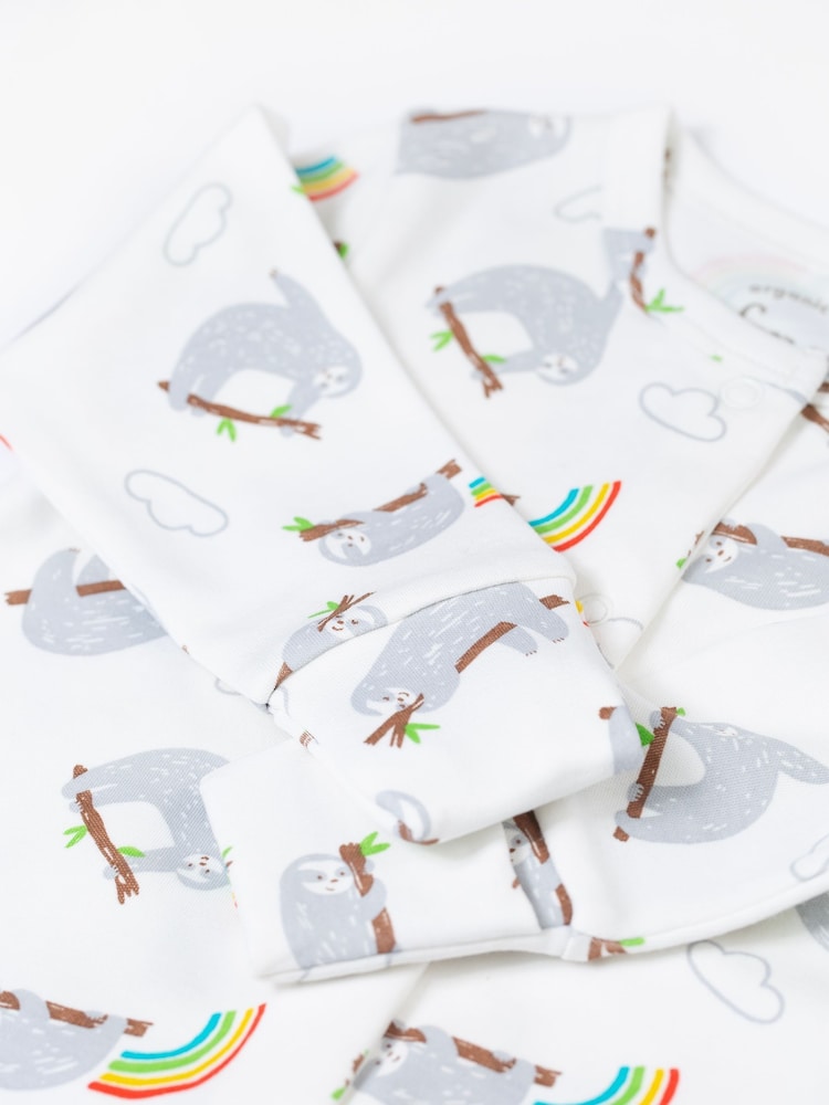 Frugi White Sloth Print Footed Sleepsuit - Image 2 of 3