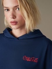 Navy Coca Cola Official License Christmas Santa Novelty Back Graphic Hoodie Sweatshirt - Image 5 of 8