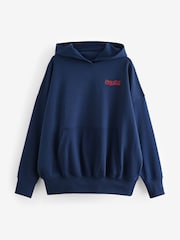 Navy Coca Cola Official License Christmas Santa Novelty Back Graphic Hoodie Sweatshirt - Image 6 of 8