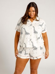 Chelsea Peers White Curve Cotton Giraffe Print Short Pyjamas Set - Image 5 of 5