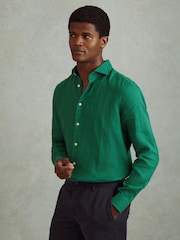 Reiss Bright Green Ruban Linen Button-Through Shirt - Image 1 of 6