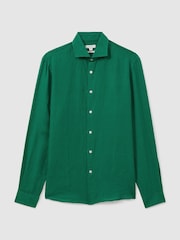 Reiss Bright Green Ruban Linen Button-Through Shirt - Image 2 of 6