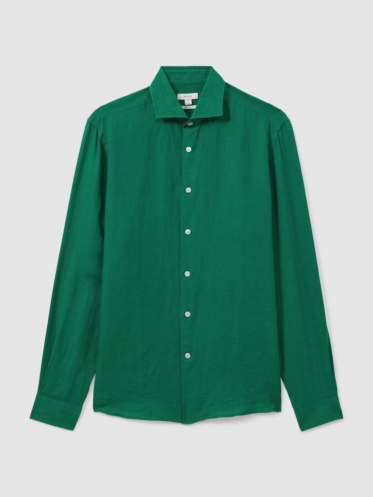 Reiss Bright Green Ruban Linen Button-Through Shirt - Image 2 of 6