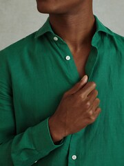 Reiss Bright Green Ruban Linen Button-Through Shirt - Image 4 of 6