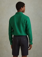 Reiss Bright Green Ruban Linen Button-Through Shirt - Image 5 of 6