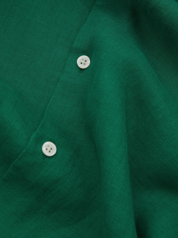 Reiss Bright Green Ruban Linen Button-Through Shirt - Image 6 of 6