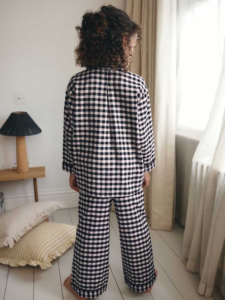 Monochrome Gingham Woven Button Through 100% Cotton Pyjamas 1 Pack (3-16yrs) - Image 2 of 8 Monochrome Gingham Woven Button Through 100% Cotton Pyjamas 1 Pack (3-16yrs) - Image 2 of 8