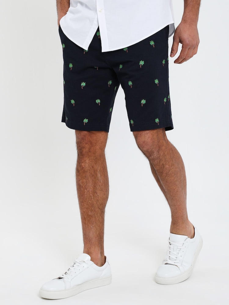 Threadbare Blue Camo 100% Cotton Embroidered Chino Shorts - Image 1 of 4