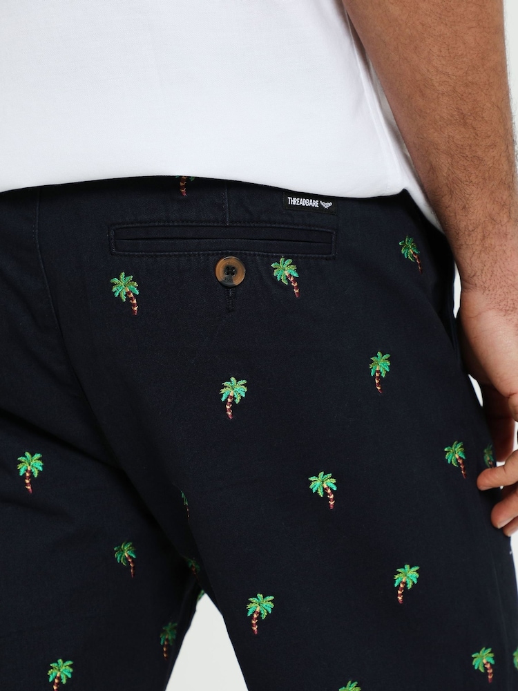Threadbare Blue Camo 100% Cotton Embroidered Chino Shorts - Image 4 of 4