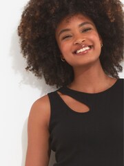 Joe Browns Black Asymmetric Cut Out Ribbed Vest Top - Image 2 of 5