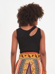 Joe Browns Black Asymmetric Cut Out Ribbed Vest Top - Image 3 of 5