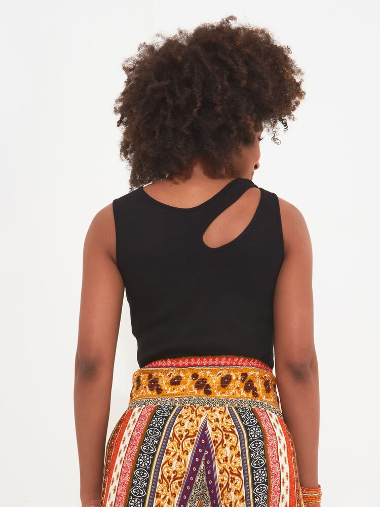 Joe Browns Black Asymmetric Cut Out Ribbed Vest Top - Image 3 of 5