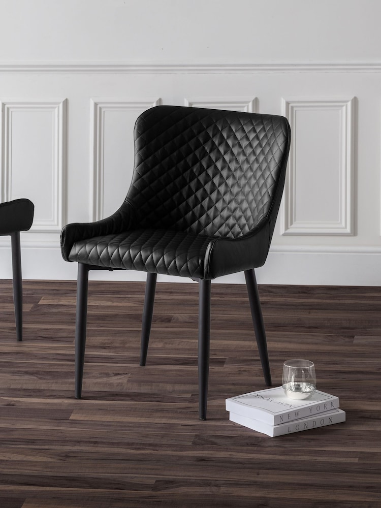 Julian Bowen Set of 2 Black Luxe Faux Leather Dining Chairs - Image 1 of 6