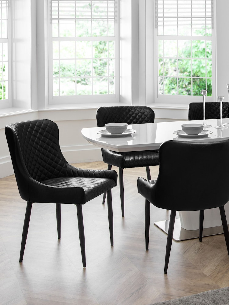Julian Bowen Set of 2 Black Luxe Faux Leather Dining Chairs - Image 2 of 6