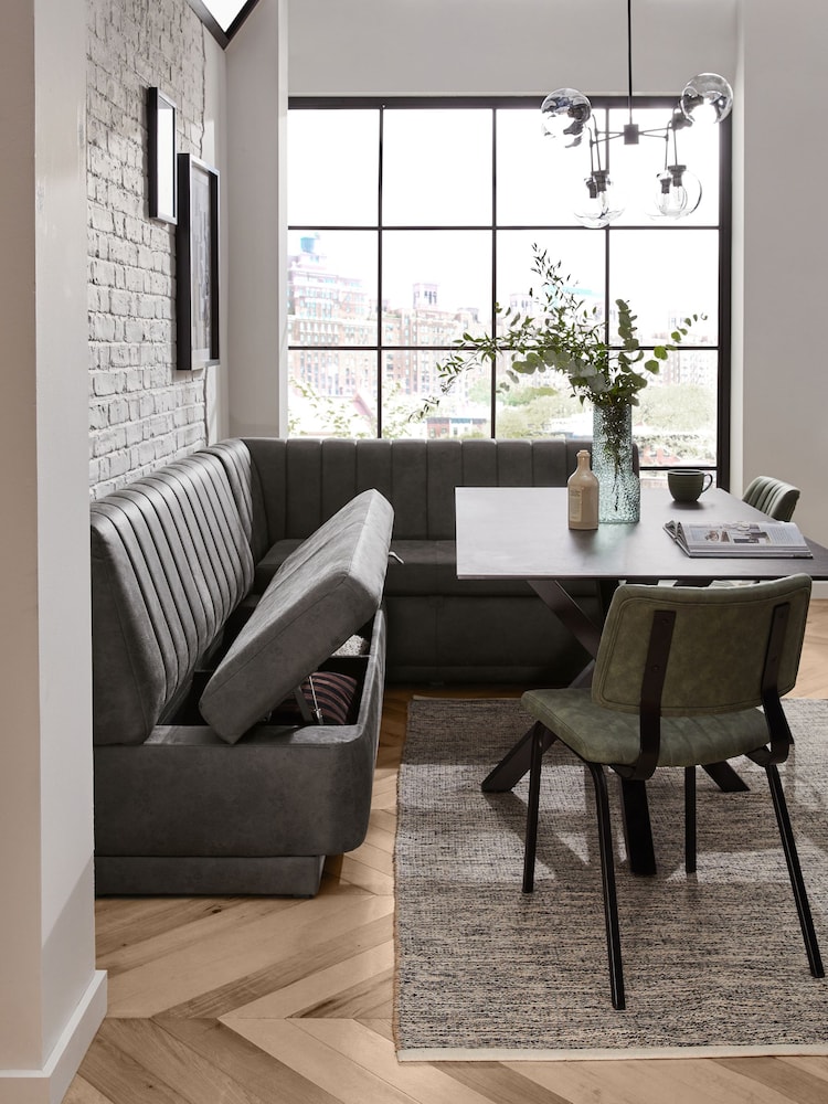Monza Faux Leather Dark Grey Anderson Storage Right Hand Dining Bench - Image 2 of 11