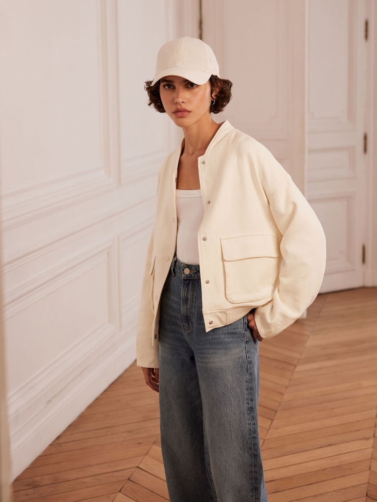 Mint Velvet White Textured Bomber Jacket - Image 1 of 9 Mint Velvet White Textured Bomber Jacket - Image 1 of 9