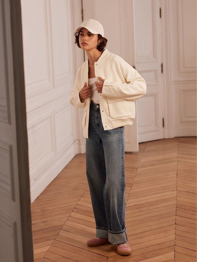 Mint Velvet White Textured Bomber Jacket - Image 2 of 9 Mint Velvet White Textured Bomber Jacket - Image 2 of 9