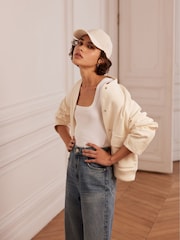 Mint Velvet White Textured Bomber Jacket - Image 3 of 9