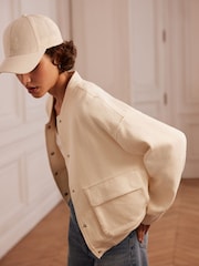 Mint Velvet White Textured Bomber Jacket - Image 4 of 9
