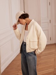 Mint Velvet White Textured Bomber Jacket - Image 6 of 9
