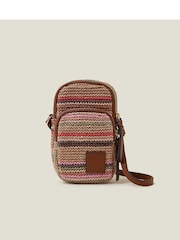 Accessorize Brown Stripe Raffia Phone Bag - Image 1 of 3