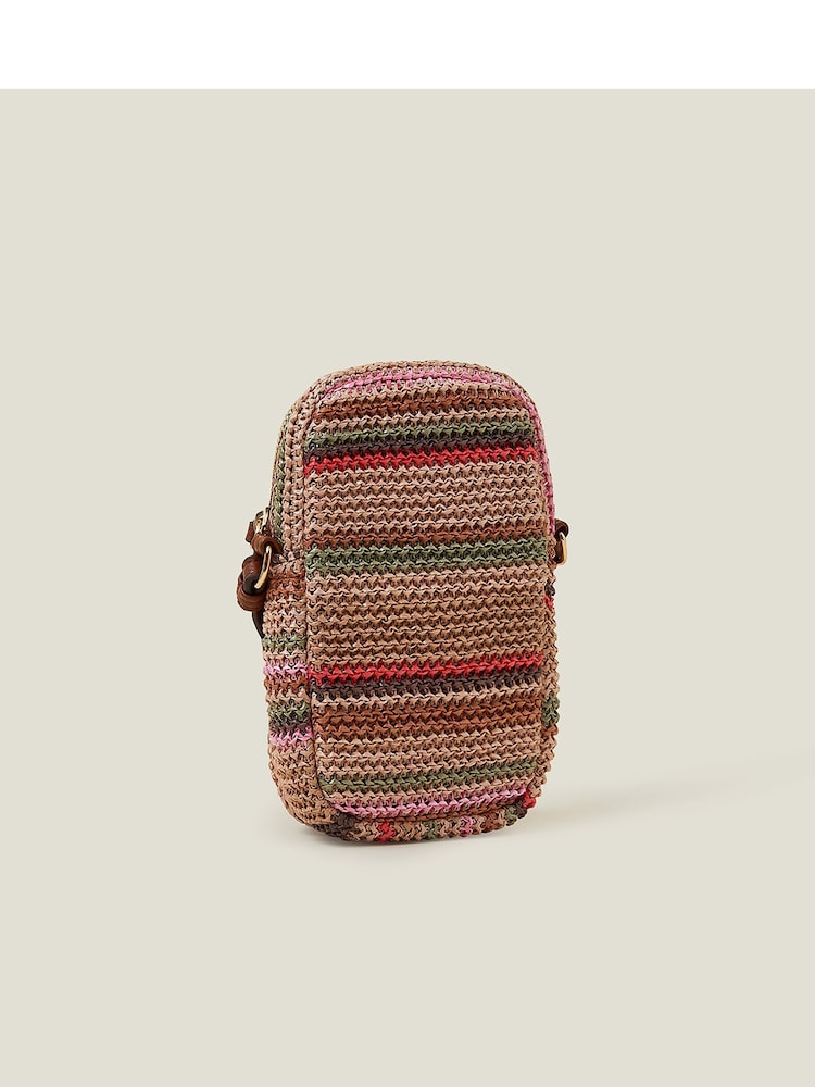 Accessorize Brown Stripe Raffia Phone Bag - Image 2 of 3