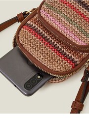 Accessorize Brown Stripe Raffia Phone Bag - Image 3 of 3