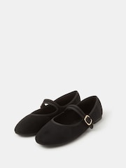 Accessorize Black Faux Suede Mary Jane Ballet Flats - Image 1 of 2