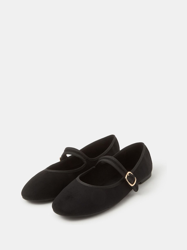 Accessorize Black Faux Suede Mary Jane Ballet Flats - Image 1 of 2