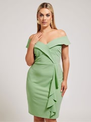 Yours Curve Green London Tuxedo Frill Shift Dress - Image 1 of 5