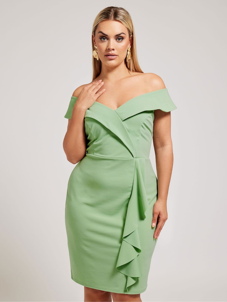 Yours Curve Green London Tuxedo Frill Shift Dress - Image 1 of 5
