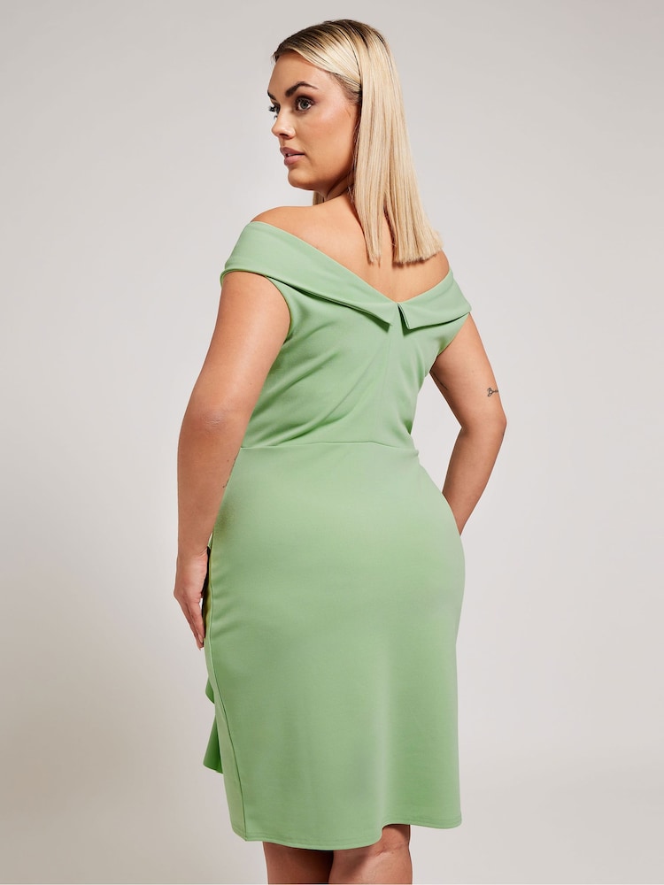Yours Curve Green London Tuxedo Frill Shift Dress - Image 2 of 5
