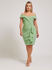 Yours Curve Green London Tuxedo Frill Shift Dress - Image 3 of 5