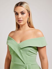 Yours Curve Green London Tuxedo Frill Shift Dress - Image 4 of 5