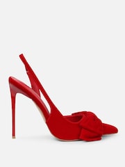Simmi London Red Velvet Toppaz Bow Detail Slingback Court Shoes - Image 2 of 4