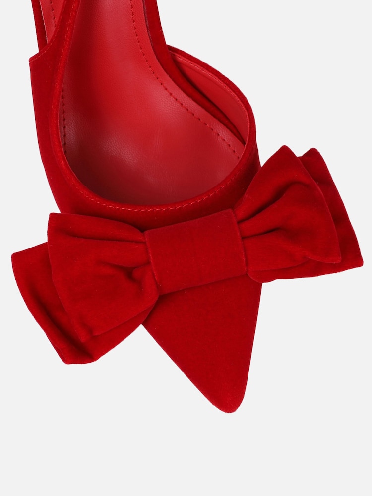 Simmi London Red Velvet Toppaz Bow Detail Slingback Court Shoes - Image 4 of 4 Simmi London Red Velvet Toppaz Bow Detail Slingback Court Shoes - Image 4 of 4