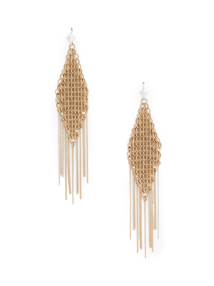 AllSaints Gold Tone Stone Chainmail Fringe Chandelier Earrings - Image 2 of 2 AllSaints Gold Tone Stone Chainmail Fringe Chandelier Earrings - Image 2 of 2