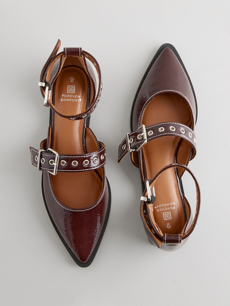 Berry Red Forever Comfort® Patent Eyelet Point Toe Shoes - Image 1 of 6