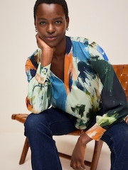Multicolour Abstract Print Long Sleeve V-Neck Blouse - Image 1 of 6