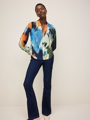 Multicolour Abstract Print Long Sleeve V-Neck Blouse - Image 2 of 6